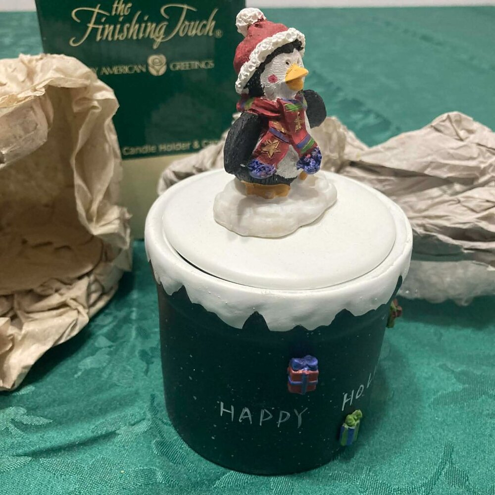 NIB Vintage Penguin Candle Holder and Candle With Lid by American Greetings - Picture 4 of 10